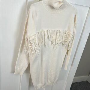 Lulu's Cream Cowl Neck Dress with Fringe Detail